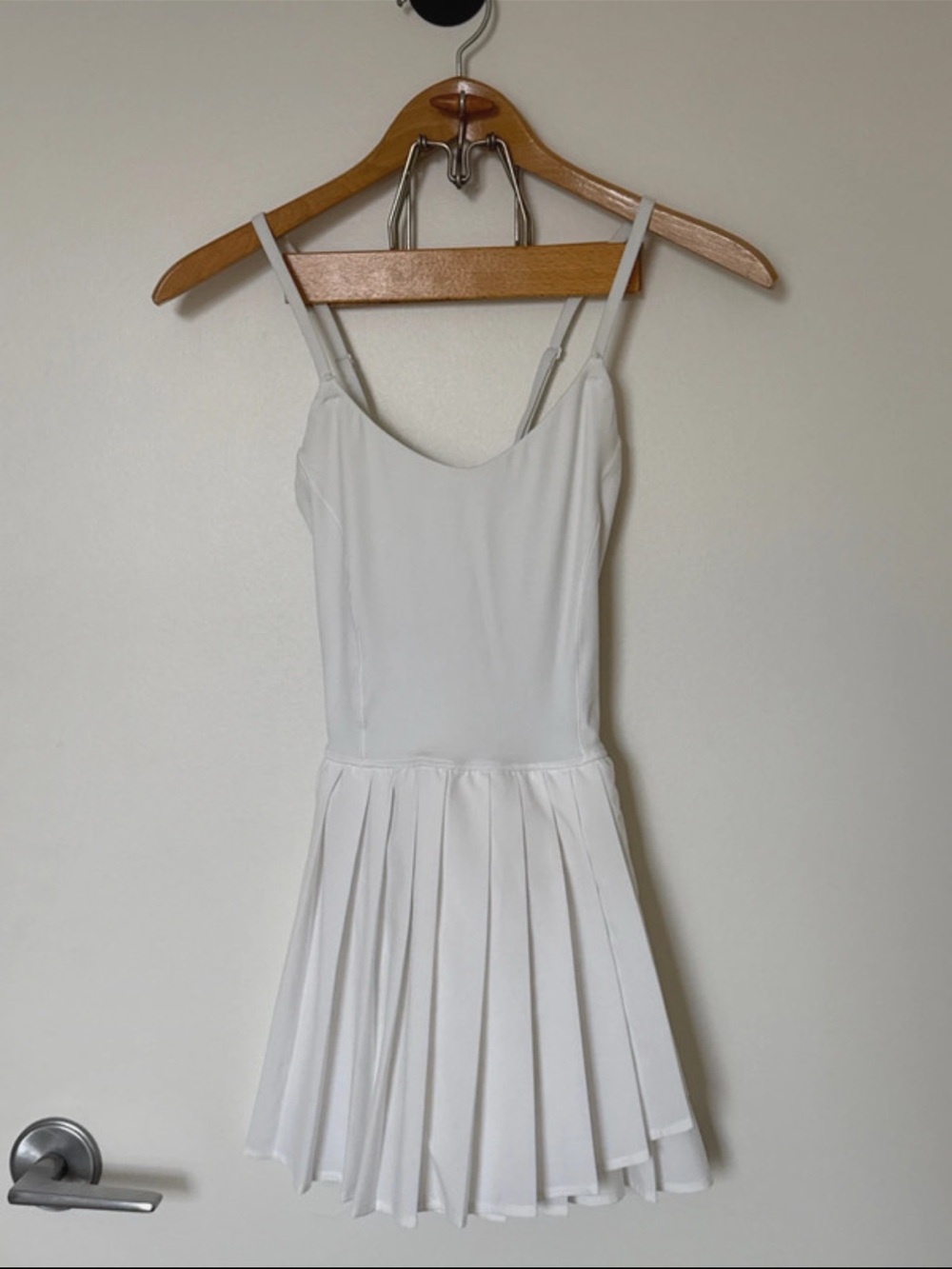 aerie White Pleated Spaghetti Strap Mini Dress